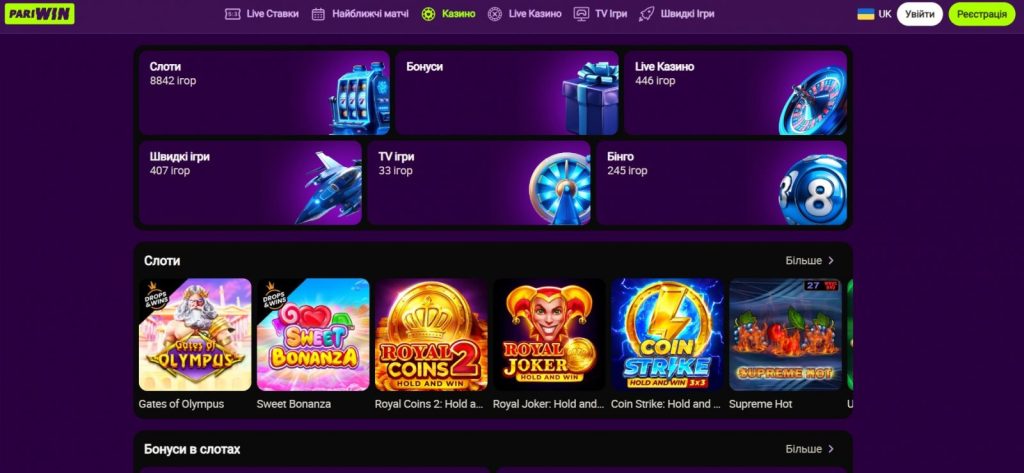 Ігрові автомати в онлайн казино Pariwin